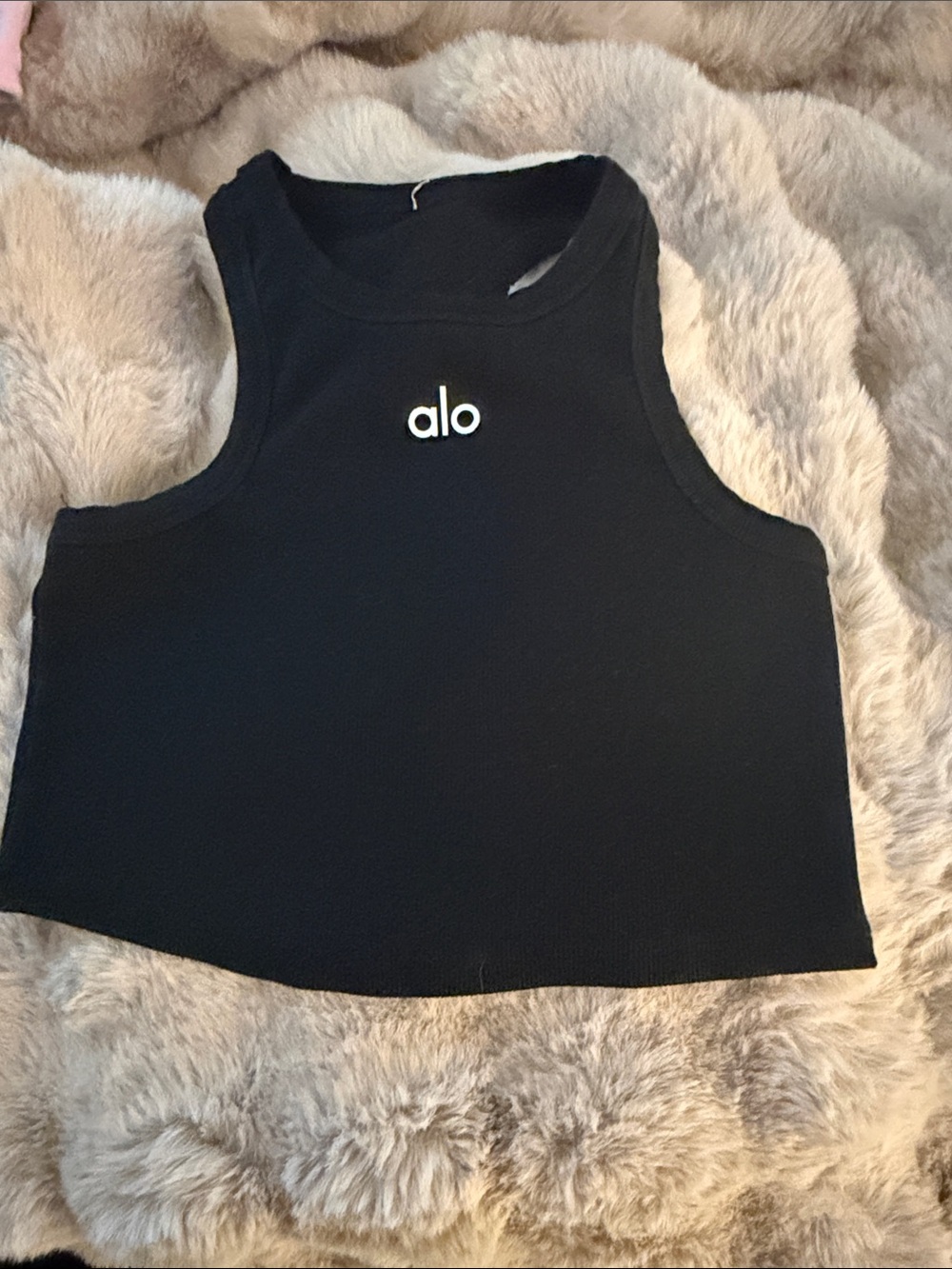 ALO Yoga Black Cropped Tank with Center Logo